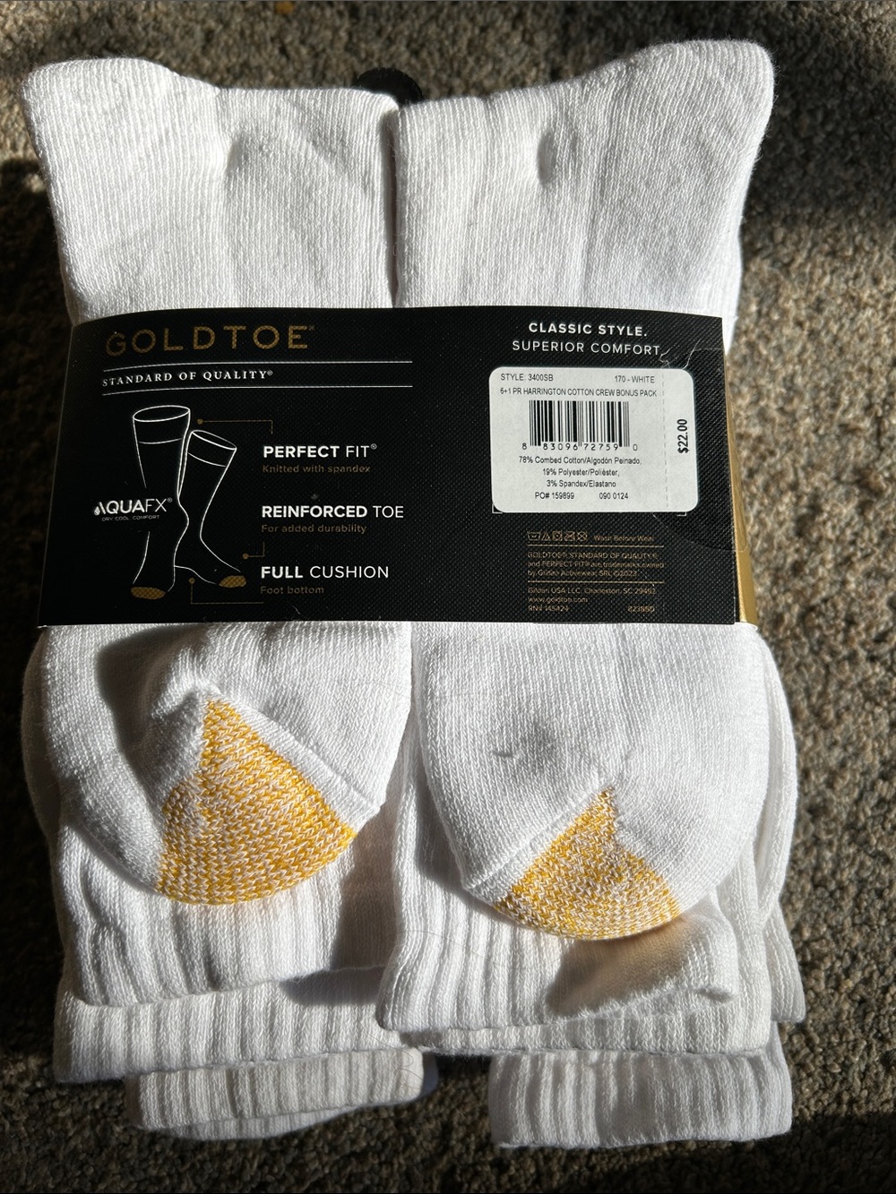 Gold Toe White Cotton Crew Socks - 6+1 Pack Harrington - Picture 2 of 3